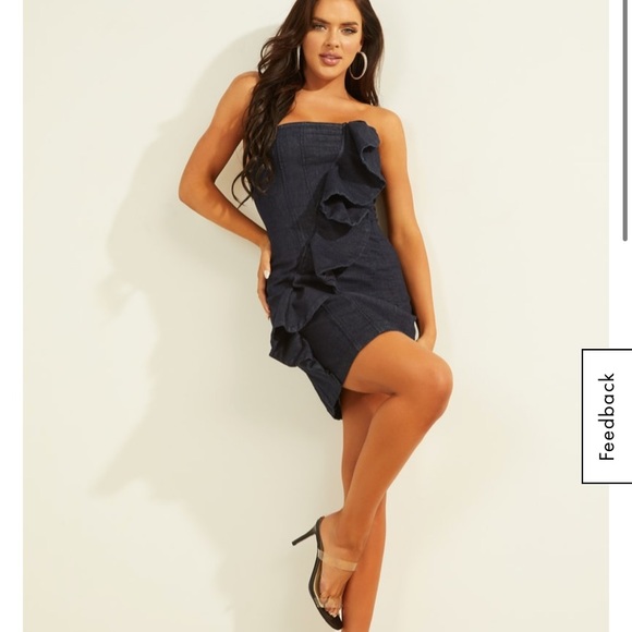 Guess Strapless Ruffle Jean Dress Mini - Picture 3 of 5